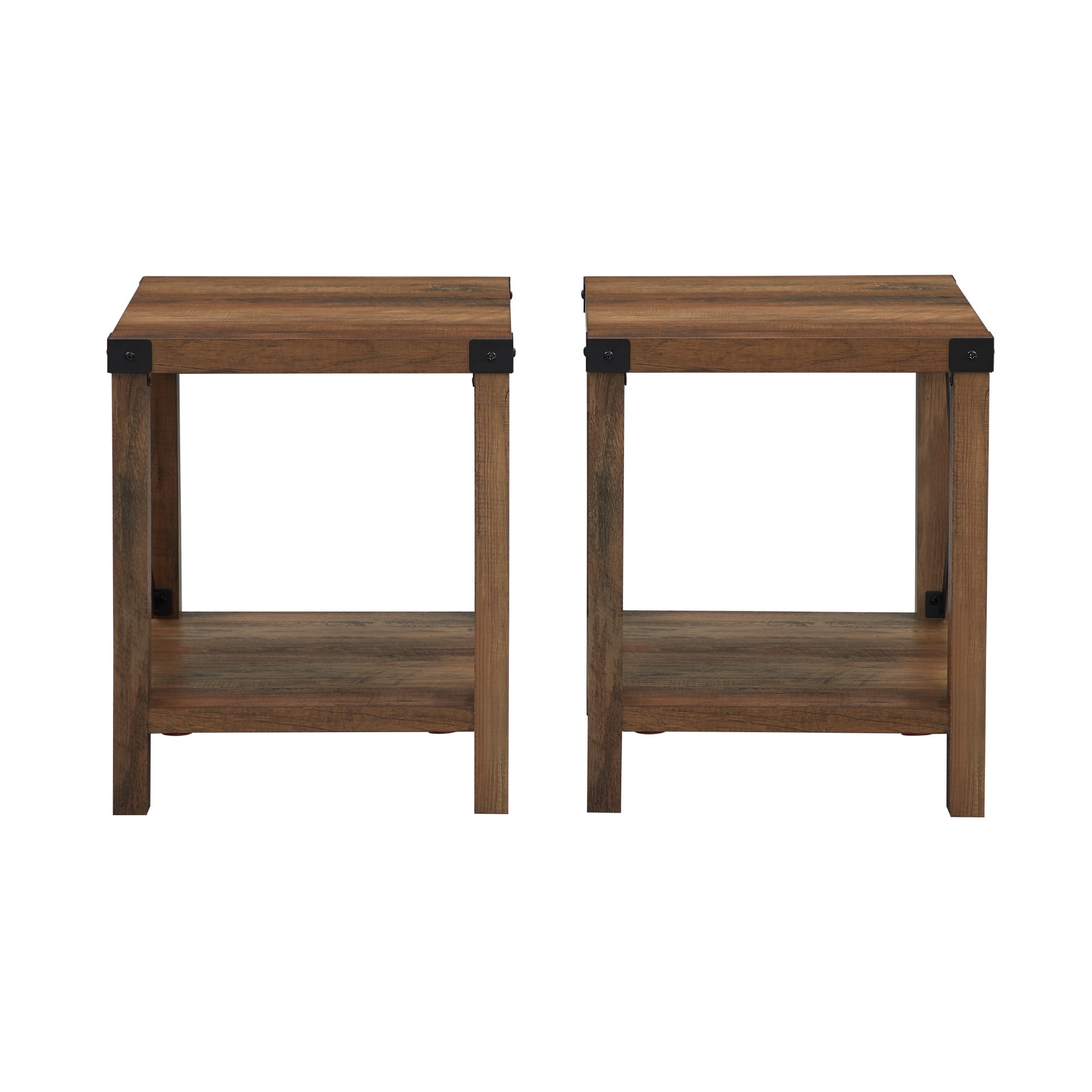 Walker Edison Farmhouse Open Storage Side Table, Set of 2, Reclaimed Barnwood