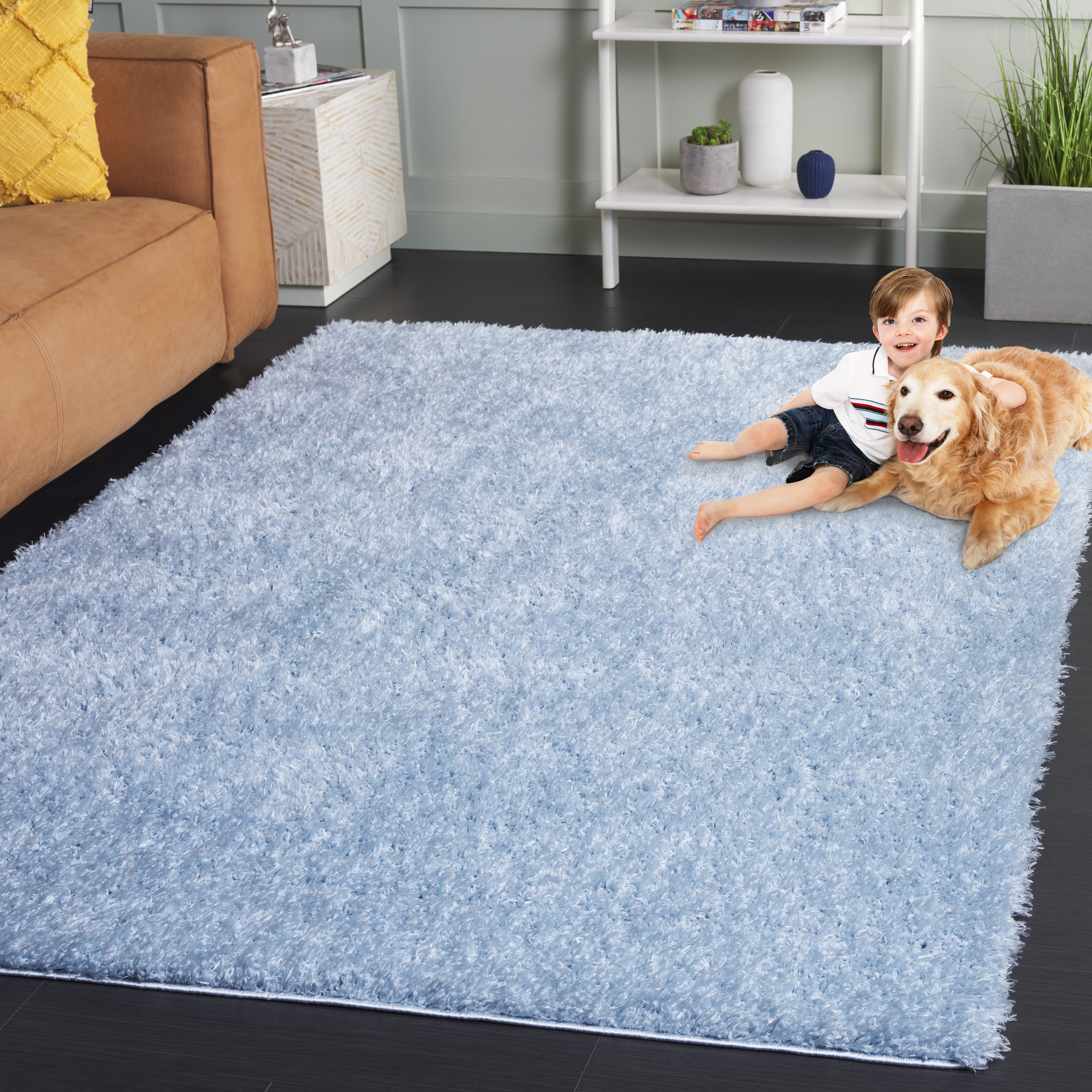 Safavieh Lindsay Deborah Solid Polyester Shag Area Rug, Aqua, 10' x 14'