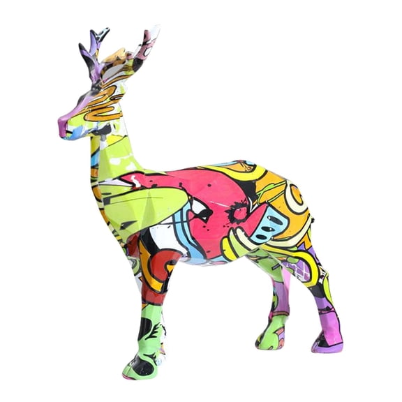 Colorful Resin Deer Figurines Decor Statue Graffiti Hand Shelf Ornament 24x7.5x24cm Room Club Small Sculpture