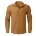 thumbnail image 4 of GZWYHT Mens Casual Button Down Shirts,Mens Shirts Male Summer Cotton Solid Casual Plus Size Loose Shirt Mens Turn Down Collar Long Sleeve Shirt Long Sleeve Shirts,Linen Shirts Khaki 3XL, 4 of 5
