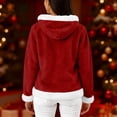 thumbnail image 4 of Women's Casual Fashion Long-Sleeve Zip-Up Fleece Hooded Cardigan with Christmas Print, Cozy and Warm for Winter Season,Deep Red,M, 4 of 8