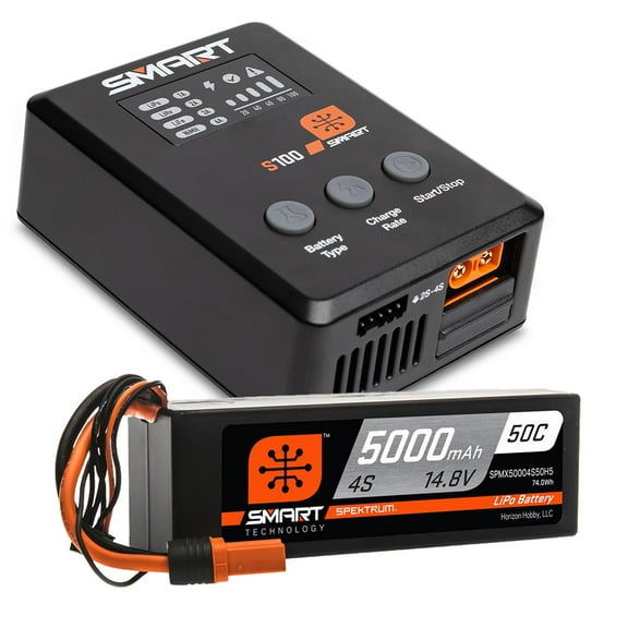Spektrum SPMX-1035 Smart Powerstage Surface Bundle: 5000mAh 4S 50C LiPo Battery (IC5) / 100W S100 Charger