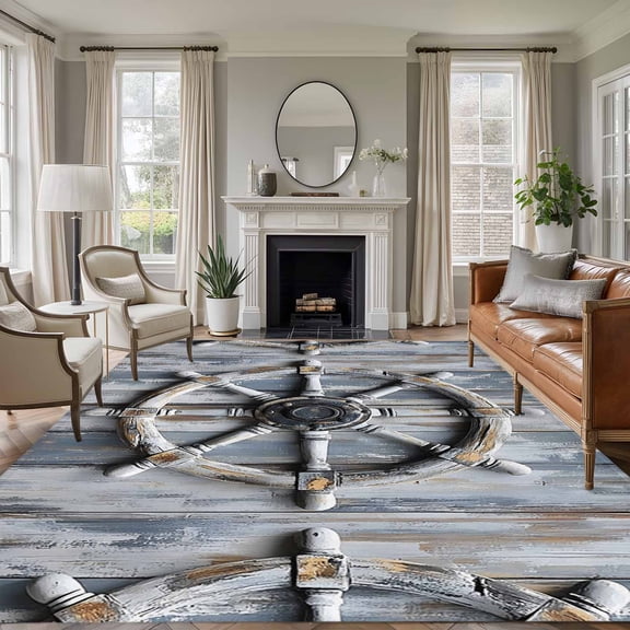 8x10 Area Rugs for Living Room, White Rudder Coastal Non Slip Area Rugs for Kitchen Bedroom Entryway, Summer Beach Retro Nautical Washable Carpet Runner Rug Floor Mats for Bedroom Home Decor