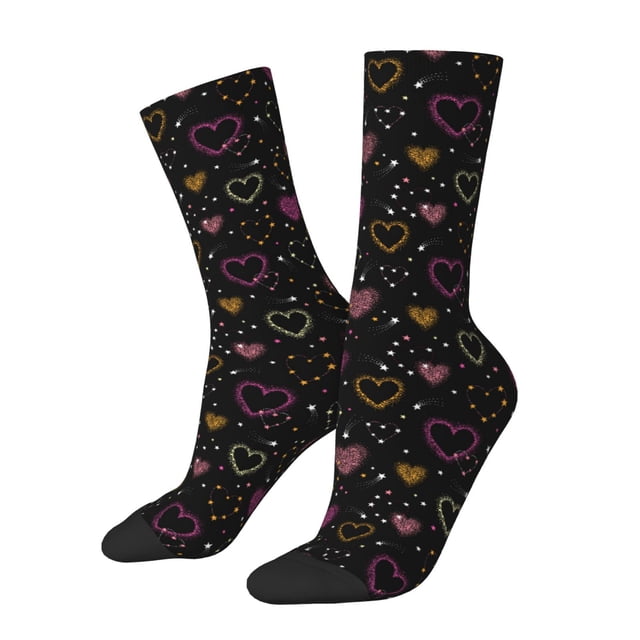 Balery Heart and Stars Calcetas Largas con Estampado para Hombre y Mujer – Suaves y Transpirables, Talla Única (US 5-11)