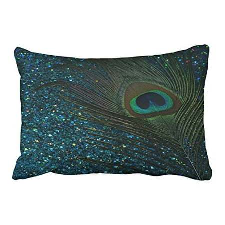 Peacock Decorative Items WinHome Popular Glittery Aqua Blue Peacock Pattern Polyester 20 x 30 Inch Rectangle Throw Pillow Covers With Hidden Zipper Home Sofa Cushion Decorative Pillowcases ()