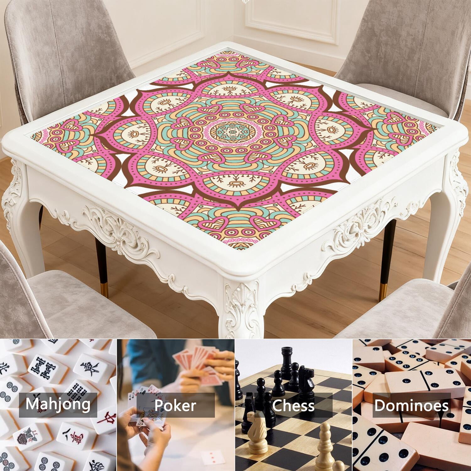 Mandala Mahjong Mat for Table, 31.5*31.5in Anti Slip American Mahjong Table Cloth, Noise Reduction, Neoprene Mah jongg Mat with Carrying Bag & 3 Dices, Mahjong Accessories Gift, Board Tile Games Mats