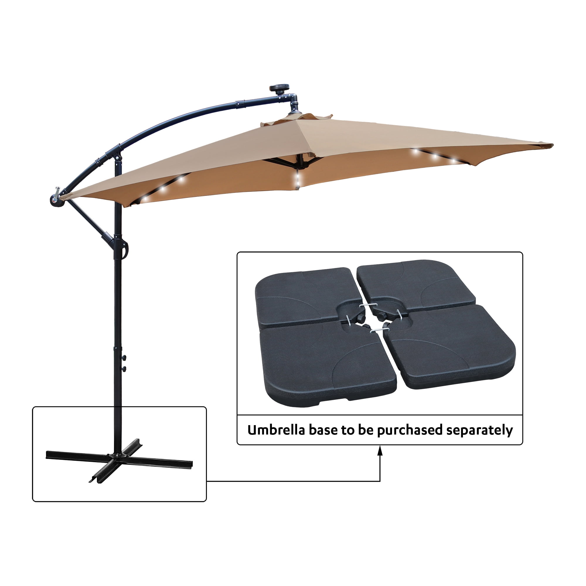 Abble 10 ft. Lighted Tan Solid Round Cantilever Patio Umbrella, Lighted