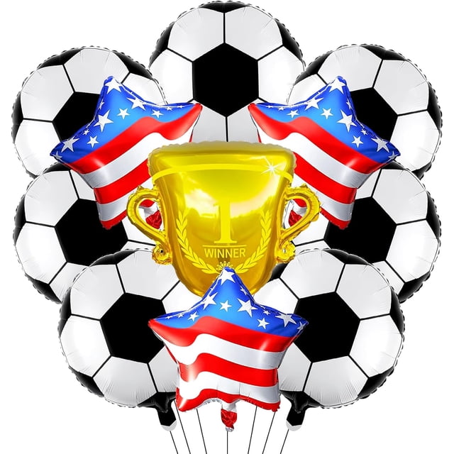 Yanonmyfd Soccer Balloons Set 11 Pcs, Football Balloons Party Decorations Gold Winner Trophy Balloon USA Patriotic Anniversary World Cup Soccer Sports Theme Party Decorations,Usa-win