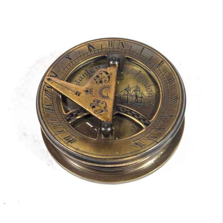 Brass Titanic Compass With Folding Sundial Screw on Lid Hexagon Base Nautical Compass Item for Camping and Hiking