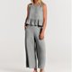 thumbnail image 1 of Puntoco 2 piezas moda mujer cuello redondo sólido sin mangas blusa + bolsillos sueltos pantalones conjuntos liquidación Puntoco Puntoco-2065, 1 of 8