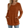 thumbnail image 4 of cfhntfmh Womens Fall Clothes Long Sleeve Round Neck Shirts Curvy Hem Basic Loose Tunic Tops Casual Fall Outfits for Women, 4 of 6