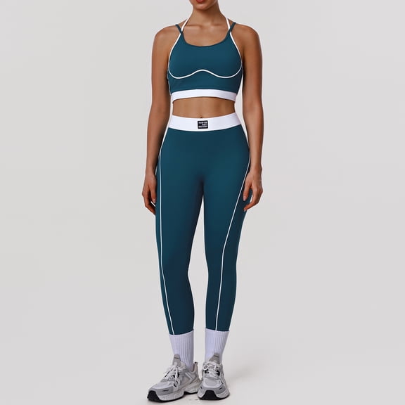PISONIC Women's 2 Piece Yoga Outfit Cami Top with High Waist Leggings Stretchy Activewear Set for Gym, Pilates & Daily Wear