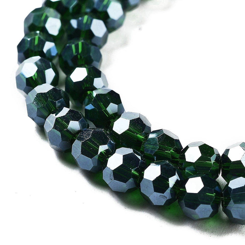 Electroplate Transparent Glass Beads Strands Faceted(32 Facets) Round Pearl Luster Plated Dark Green 6mm Hole: 1mm about 98~100pcs/strand 20.39~20.59 inch(51.8~52.3cm)