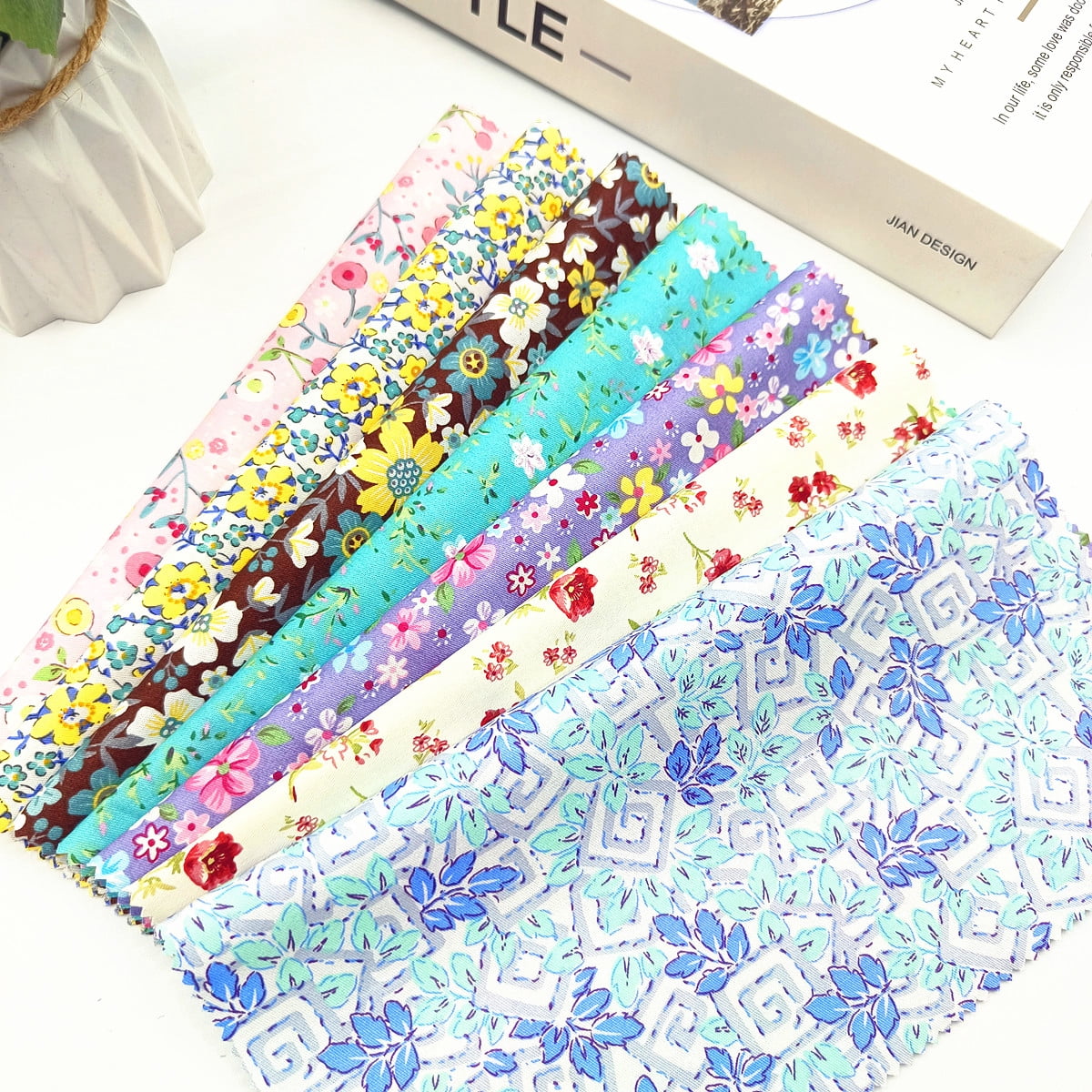 iMzoon 22Pcs 10" Cotton Fabric Quilting Squares,No Repeat Floral Charm Pack, Precut Pink Fabric for Sewing with Wavy Edges, DIY Scrapbooking Craft Supplies Muticolor