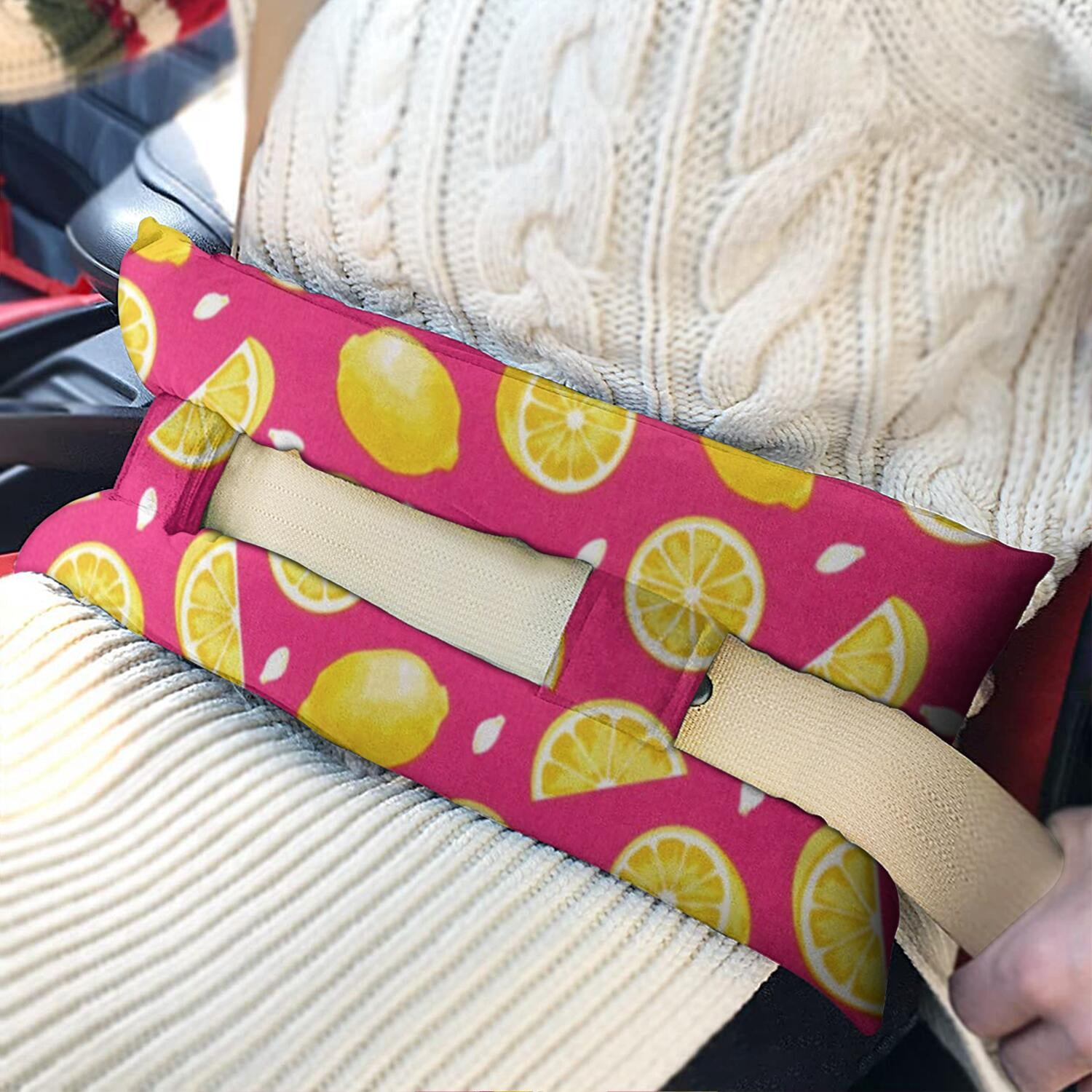 Floral Lemon and Bees Seatbelt Pillow - Post-Surgery Mastectomy & Heart Surgery Recovery Cushion - Soft Modern Car Travel Pillow