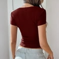 thumbnail image 5 of Short Sleeve Ribbed Knit Bodysuit for Women Scoop Neck Slim Fit Stretchy One Piece Top with Notched Detail Wine S, 5 of 5