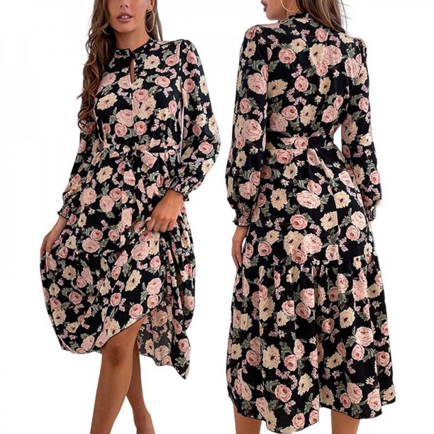Robe Longue Eliza J En Mousseline Imprimée - Taille 6, Ceinture Rose, Neuve