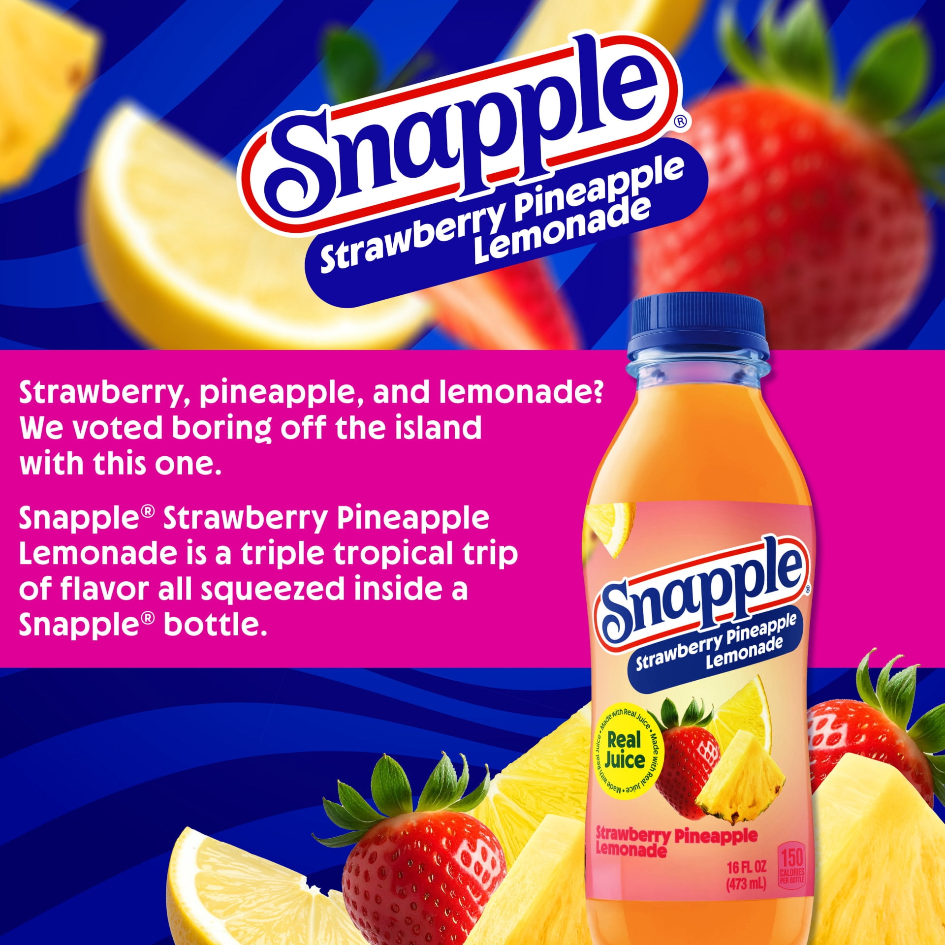 Snapple Strawberry Pineapple Lemonade, 16 fl oz recycled plastic bottle