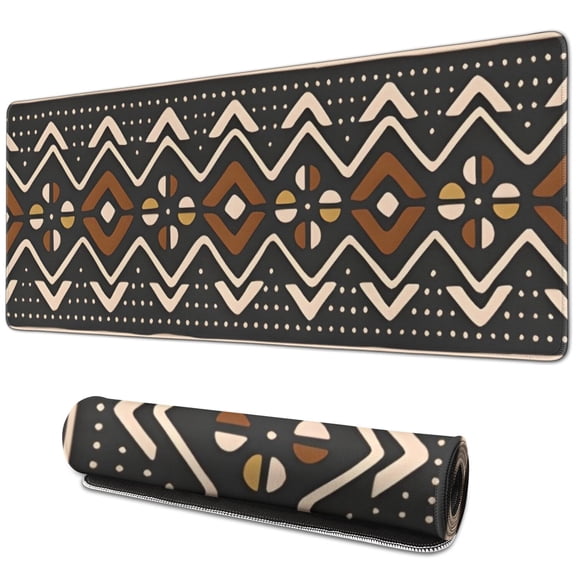 Long Mouse Pads for Desk,Boho Brown and Beige Ethnic Pattern Desk Mats on Top Of Desks, Desk Mouse Pad Extra Large with 3mm Non-Slip Base and Stitched Edge for Gaming,Office,Work,Home 31.5"x11.8"