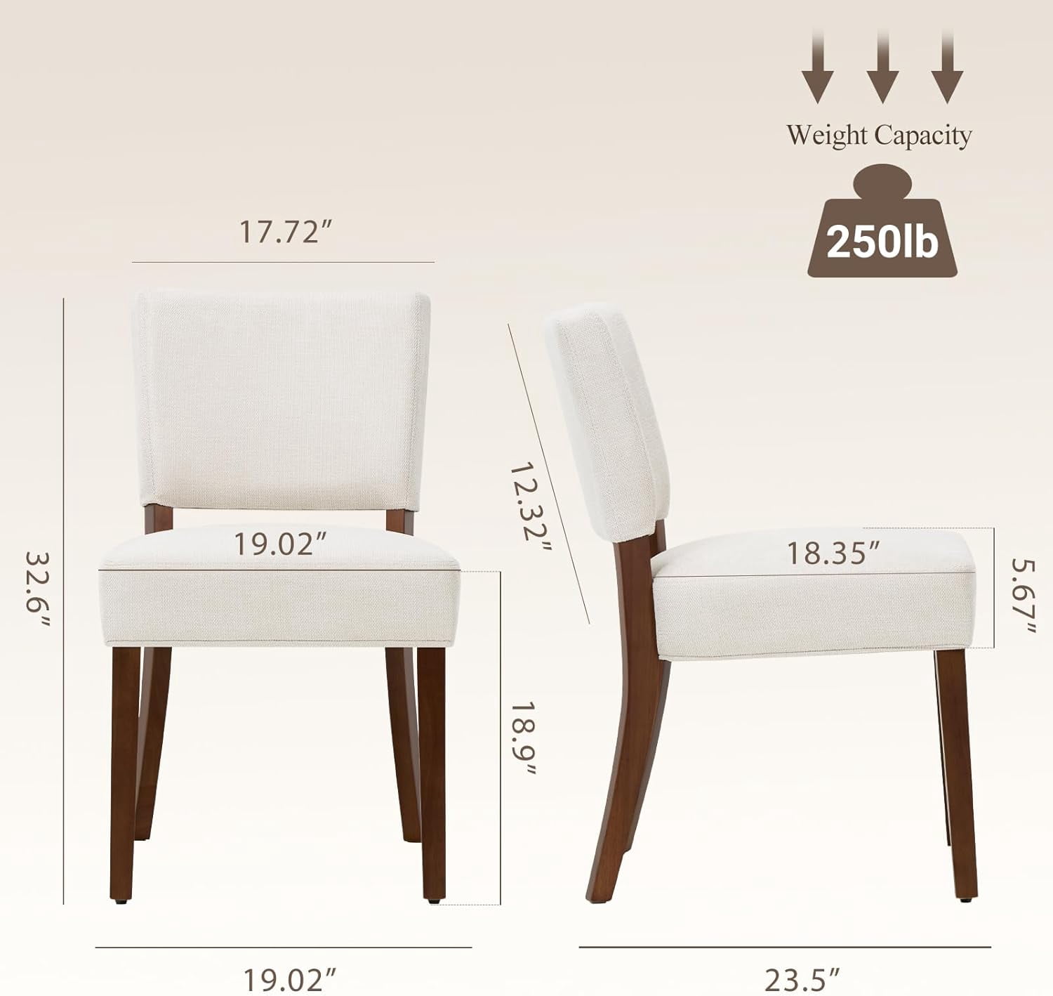 Mid Century Modern Dining Chairs Set of 2, Upholstered Kitchen Chairs with Back, Farmhouse Fabric Side Dining Room Chairs with Wood Legs for Dining Room Kitchen Restaurant, Beige