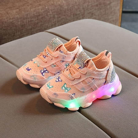 

RUICUW Children s Sneakers Butterfly Print LED Light Shoes Daddy Shoes Lacing Breathable Soft Soles 2.5-3 Years