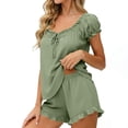 thumbnail image 7 of Yuanlook Womens Ruffle Pajamas Set 2 Piece Soft Pj Round Neck Short Sleeve Tops and Shorts Bride Pjs for Wedding Day Set Size S-XXL, 7 of 7