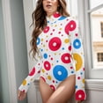 thumbnail image 2 of joogoo Circle Polka Dots Women's Mock Turtle Neck Long Sleeve Bodysuit L, 2 of 8
