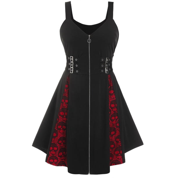 Vestido de panel de encaje de cráneo con cráneo con cráneo completo Rosegal Vestidos casuales de talla grande