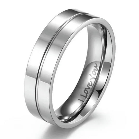 EOEMY 'I Love You' Couple Ring 6mm Men/Women Cz Stainless Steel Wedding Band Size 5-11