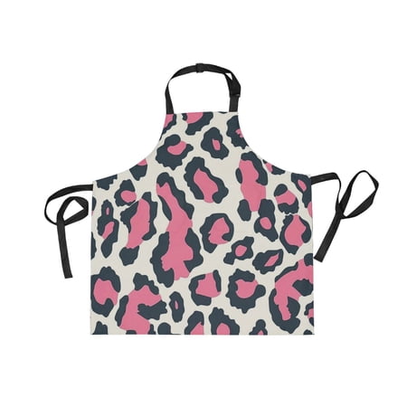 JSTEL Pink Leopard Print Cheetah Apron with 2 Pockets for Women Men Adjustable Garden Bib