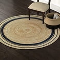 thumbnail image 2 of Ripaz Vogue Jute Rug Hand Woven Round Beige + Black Border Living Room Area Rug, Farmhouse Rug (5 Ft Diameter), 2 of 5