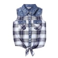 thumbnail image 3 of Bienzoe Girl's Plaid Denim Sleeveless Blouse Casual Tank Tops Black/White 12, 3 of 11