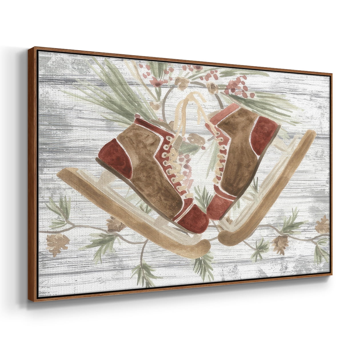 Pinecone Lodge Collection A - Framed Gallery Wrapped Holiday Canvas - 17 x 25 - Rosewood Frame
