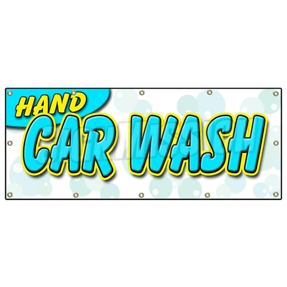 SignMission B-120 Hand Car Wash 48 x 120 in. Hand Car Wash Banner Sign - Detail Wax Car Wash Clean Auto Service