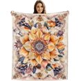 thumbnail image 6 of Boho Floral Blanket Throw, Pink Flowers Throw Blanket Gift for Adults Men Women, Soft Lightweight Flannel Fabric, Washable No-Pilling, 60x80 inches, 6 of 6