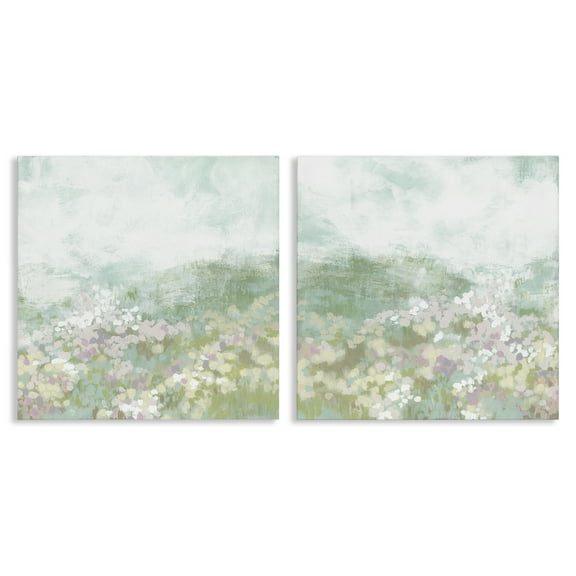 Stupell Industries Muted Pastel Flower Field Landscape & Nature Painting Wrapped Canvas Art Print Wall Art, 17 x 17, Set of 2