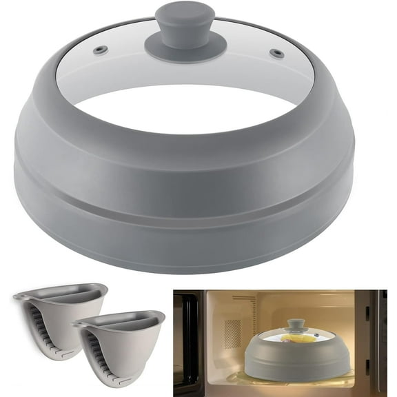 Microwave Splatter Cover for Food,10.5inch Glass Silicone Dish Plate Cover,Collapsible,Food Grade, Splash Guars with Silicone Grip Handle