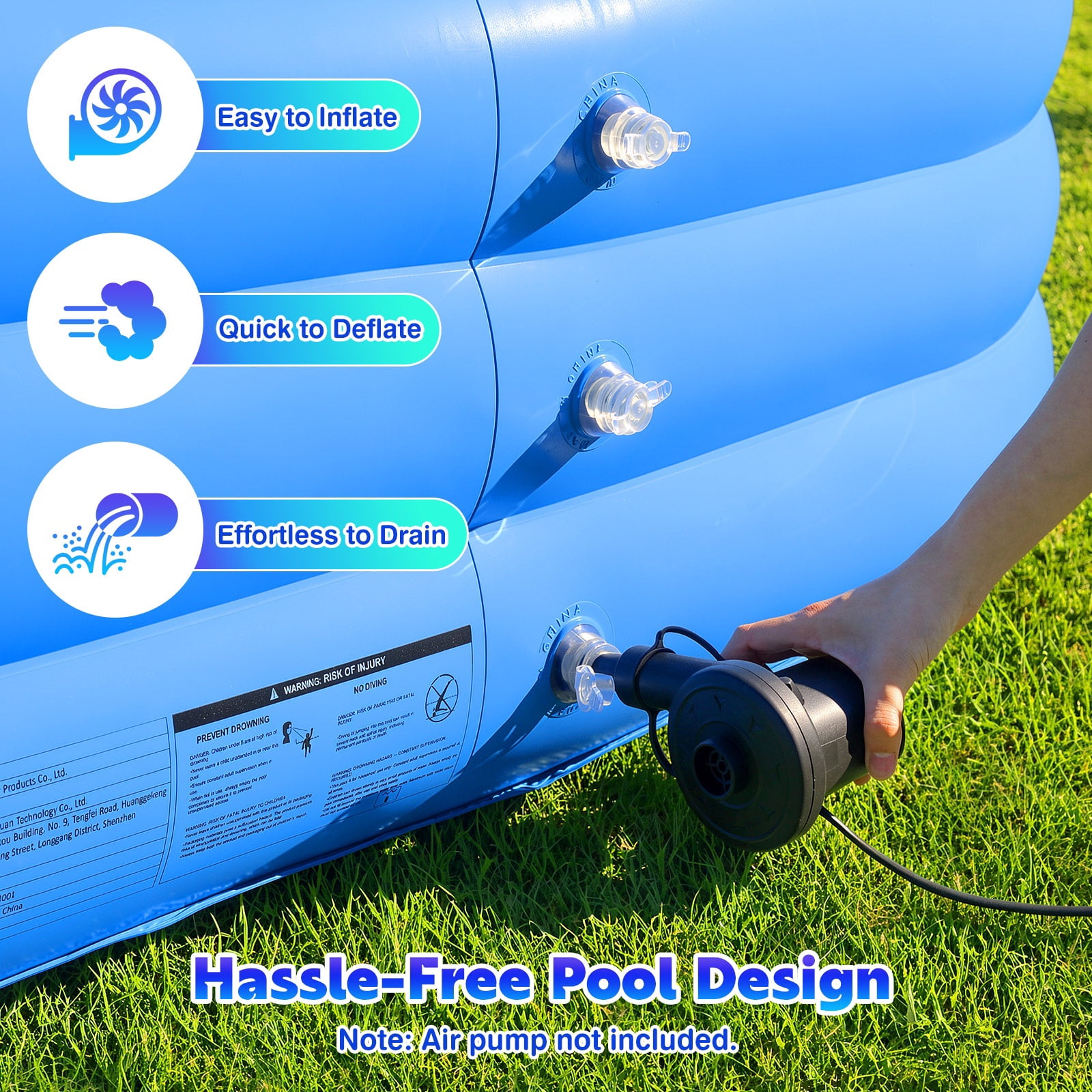 MoKo Inflatable Pool with Canopy, Blow Up Pool for Adults Kids, Large Kiddie Pool with Shade, Kid Swimming Pool for Backyard 102"x65"x23", Blue