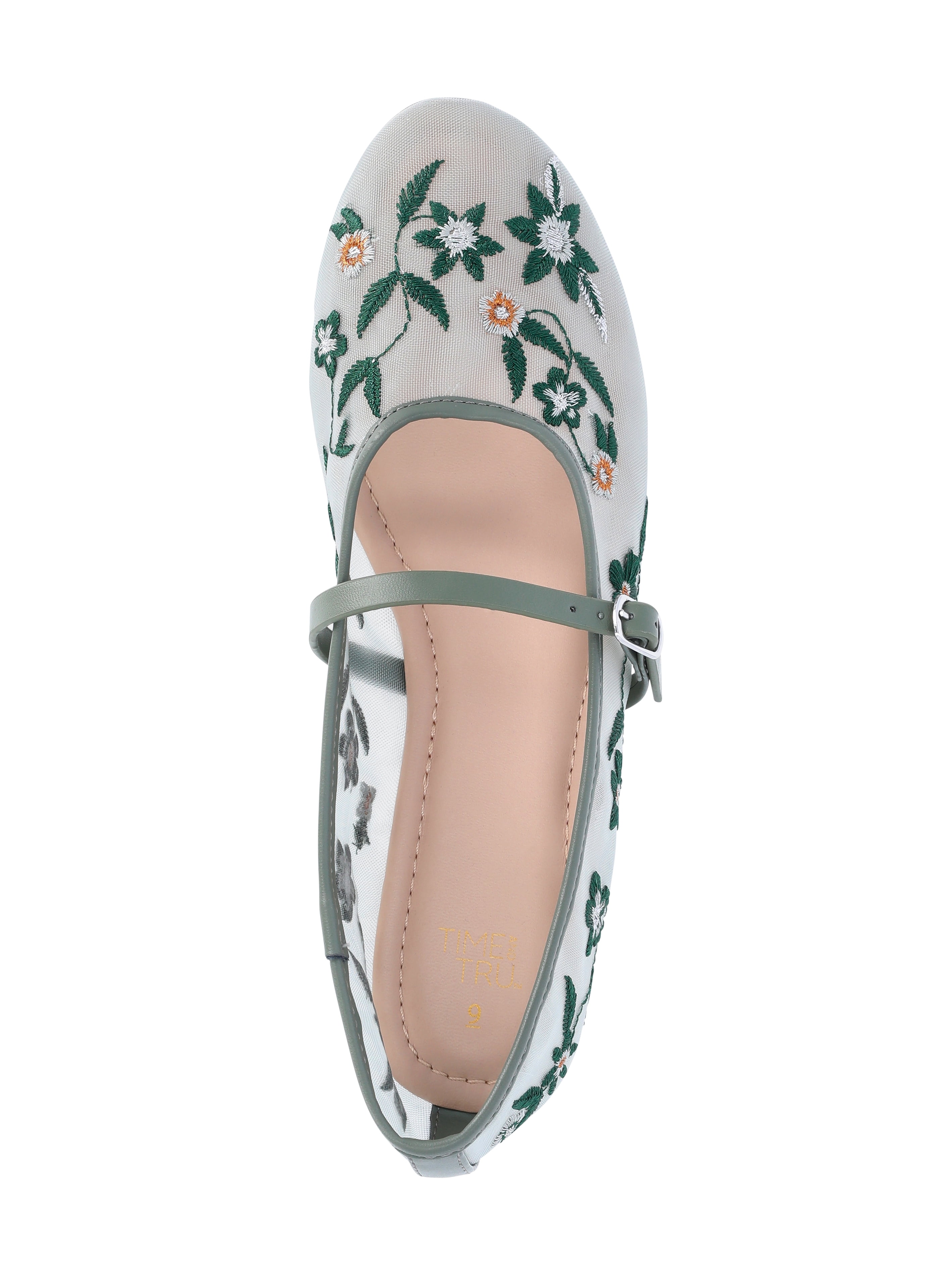 Time and Tru Women's Floral Mesh Mary Janes