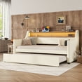 thumbnail image 5 of Mikeor Furniture Twin Size Daybed with Trundle, Upholstered Daybed with Charging Station and LED Lights, White C4B024, 5 of 9