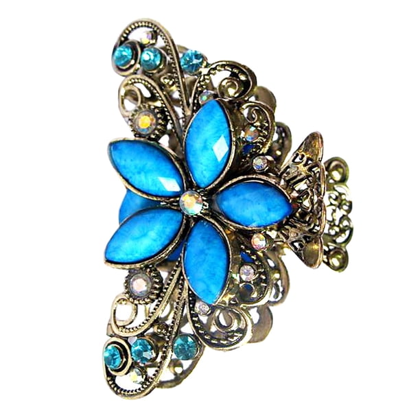 Señoras chica Rhinestone pelo agarre garra aleación abrazadera Clip mariposa flor sombreros Azul jinwen Abrazaderas de pelo de la mujer