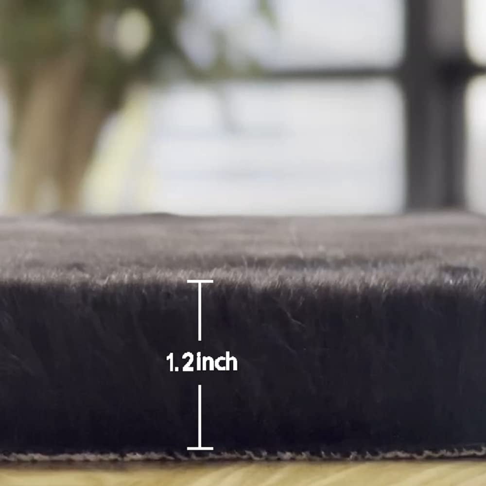 ORINOVA Black Round Fluffy Rugs For Bedroom Faux Rabbit Fuzzy Washable Fur Area Rugs For Living Room Small Circle Nursery Rug 4ft Cute Room D?cor