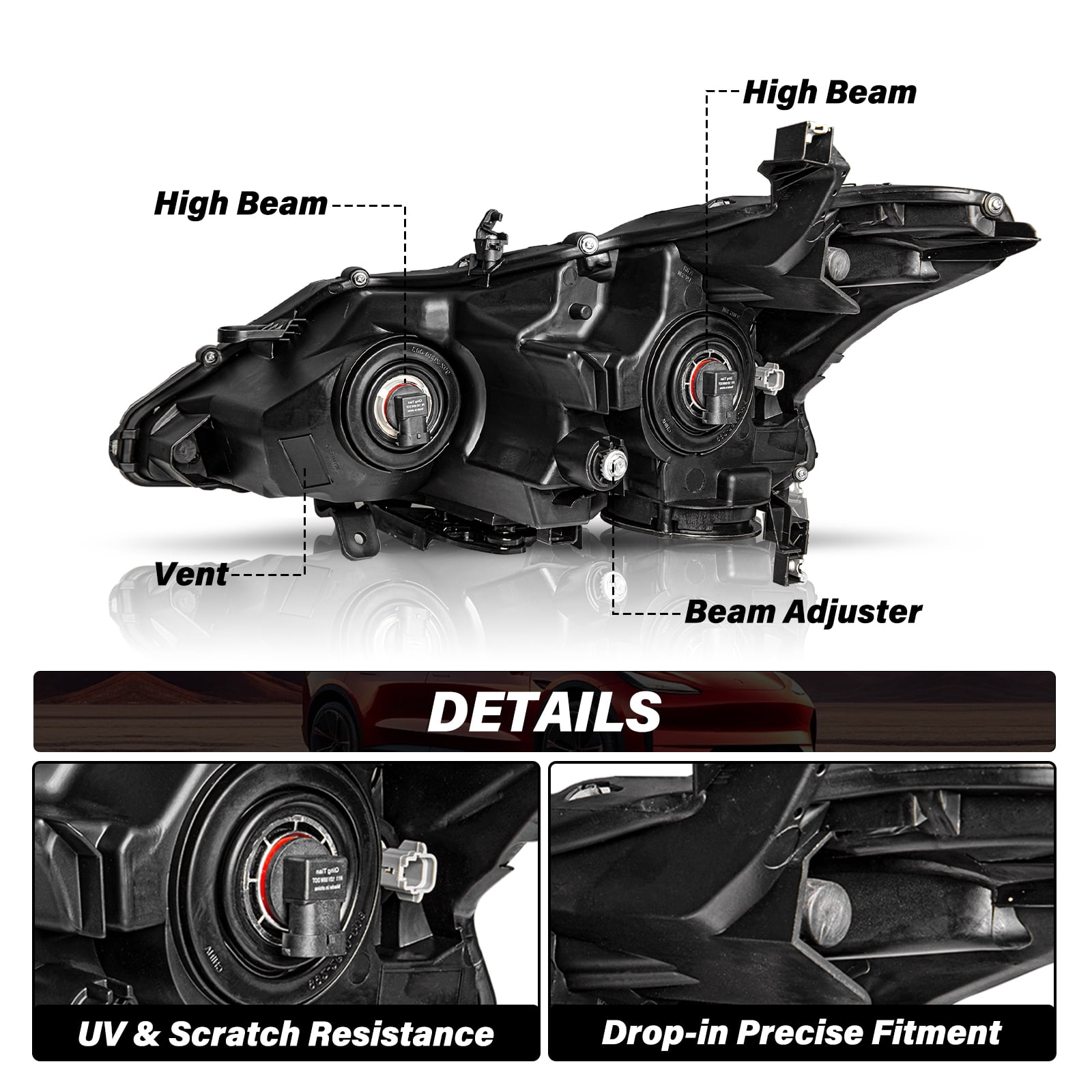 Bryght For 2013-2015 Nissan Altima Sedan Black Headlights Assembly Headlamps Pair