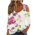 thumbnail image 2 of Jsaierl Women's 3/4 Length Sleeve Cold Shoulder Tops Casual V Neck Shirts Cute Graphic Petite Hollow Out Blouses Flowy Cotton Tunic Top S-5XL, 2 of 5