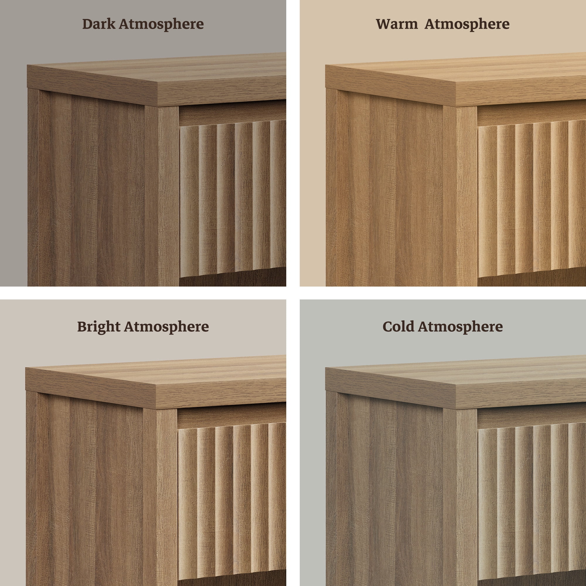 SICOTAS 26" Tall Farmhouse Nightstand Set of 2 with Drawer, Modern Beside Table with Minimalist Fluted Design & Handle-Less Storage Engineered Wood Bed Side Table for Bedroom, Natural Oak