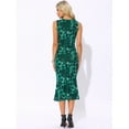 thumbnail image 3 of DARING DIVA Mesh Floral Sleeveless Crew Neck Cocktail Midi Dress XS Dark Green, 3 of 6
