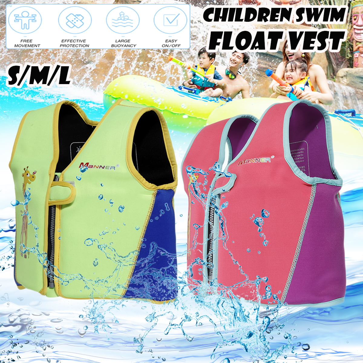 Childrens Kids Swim Float Swimming Jacket Floating Bouyancy Aid Vest Pink  Green 