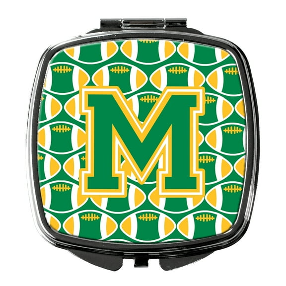 Letter M Football Green and Gold Compact Mirror CJ1069-MSCM