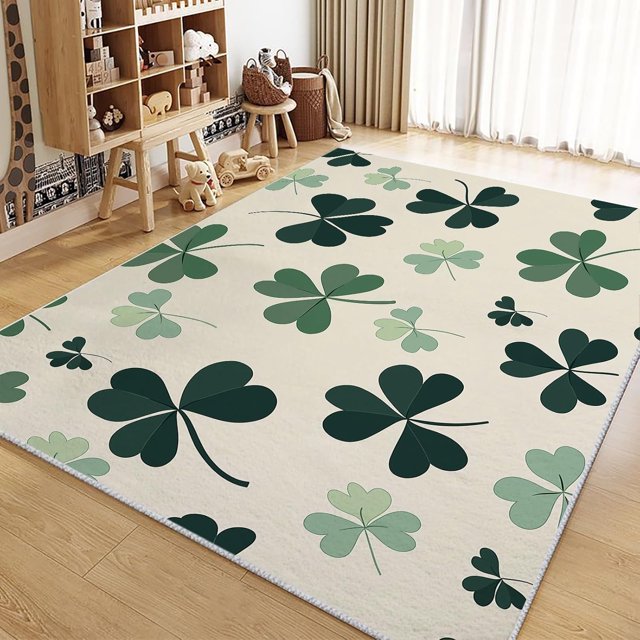 Area Rug for Living Room 7x8 ft Green Plant Leaves Machine Washable Non-Slip Rugs, Soft Accent Rugs, Lightweight Carpet, Foldable Easy Care, Stylish Indoor Area Rug