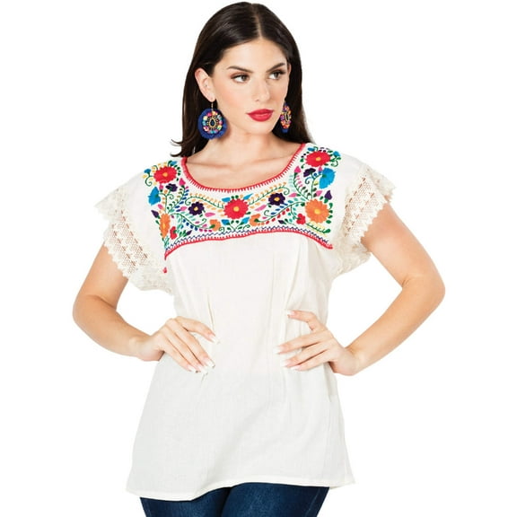 Artisanal Embroidered Blouse 100% Cotton Beige 603097